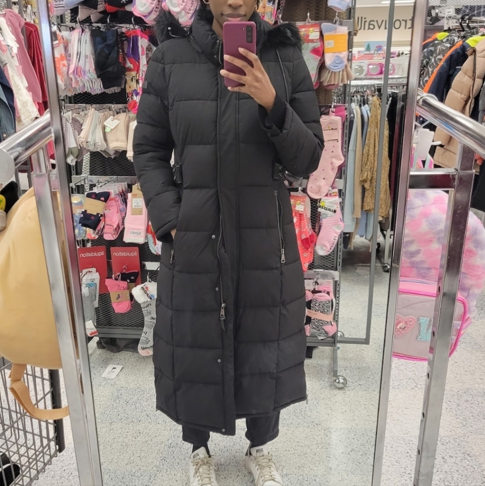 DKNY Black Long Puffer Coat